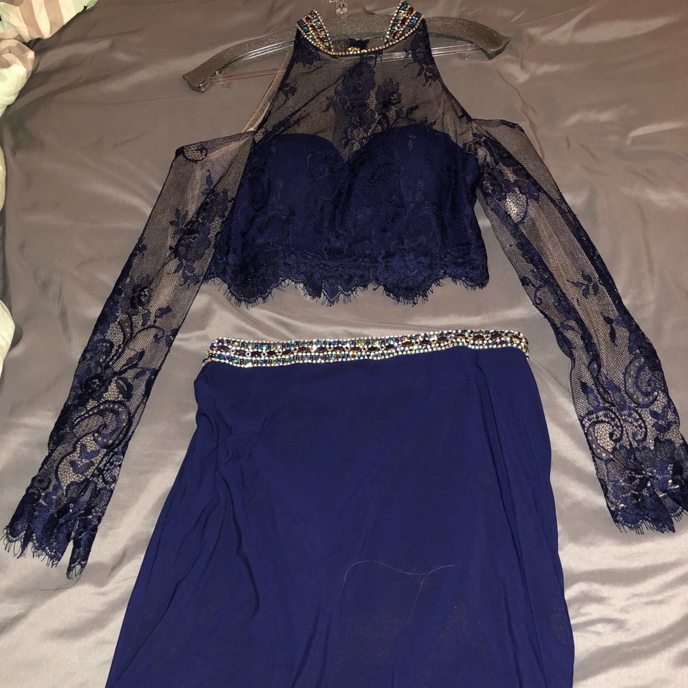 navy blue 2 piece homecoming dress